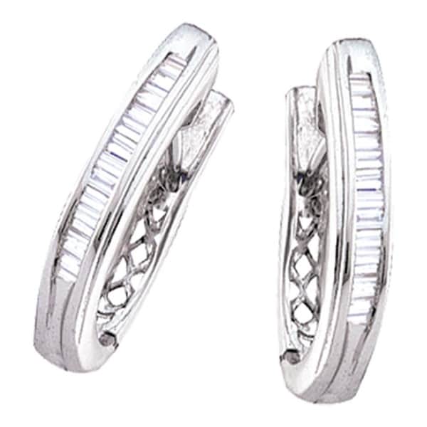 10kt White Gold Womens Baguette Channel Set Diamond Hoop Earrings 1 10kt White Gold Womens Baguette Channel Set Diamond Hoop Earrings 1 2 Cttw