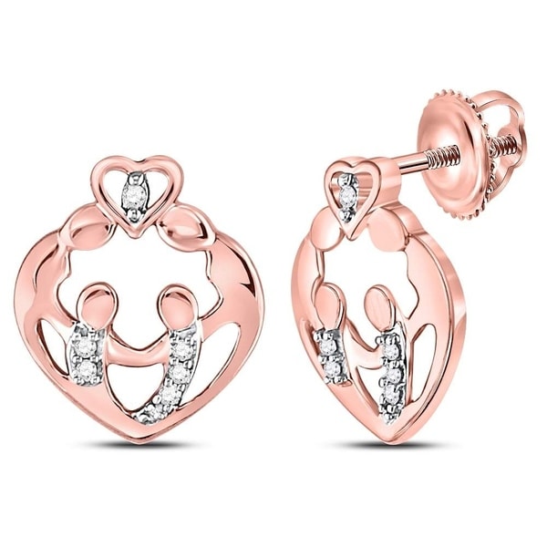 10kt Rose Gold Womens Round Diamond Mother Child Heart Stud Earrings 10kt Rose Gold Womens Round Diamond Mother Child Heart Stud Earrings 1 12 Cttw