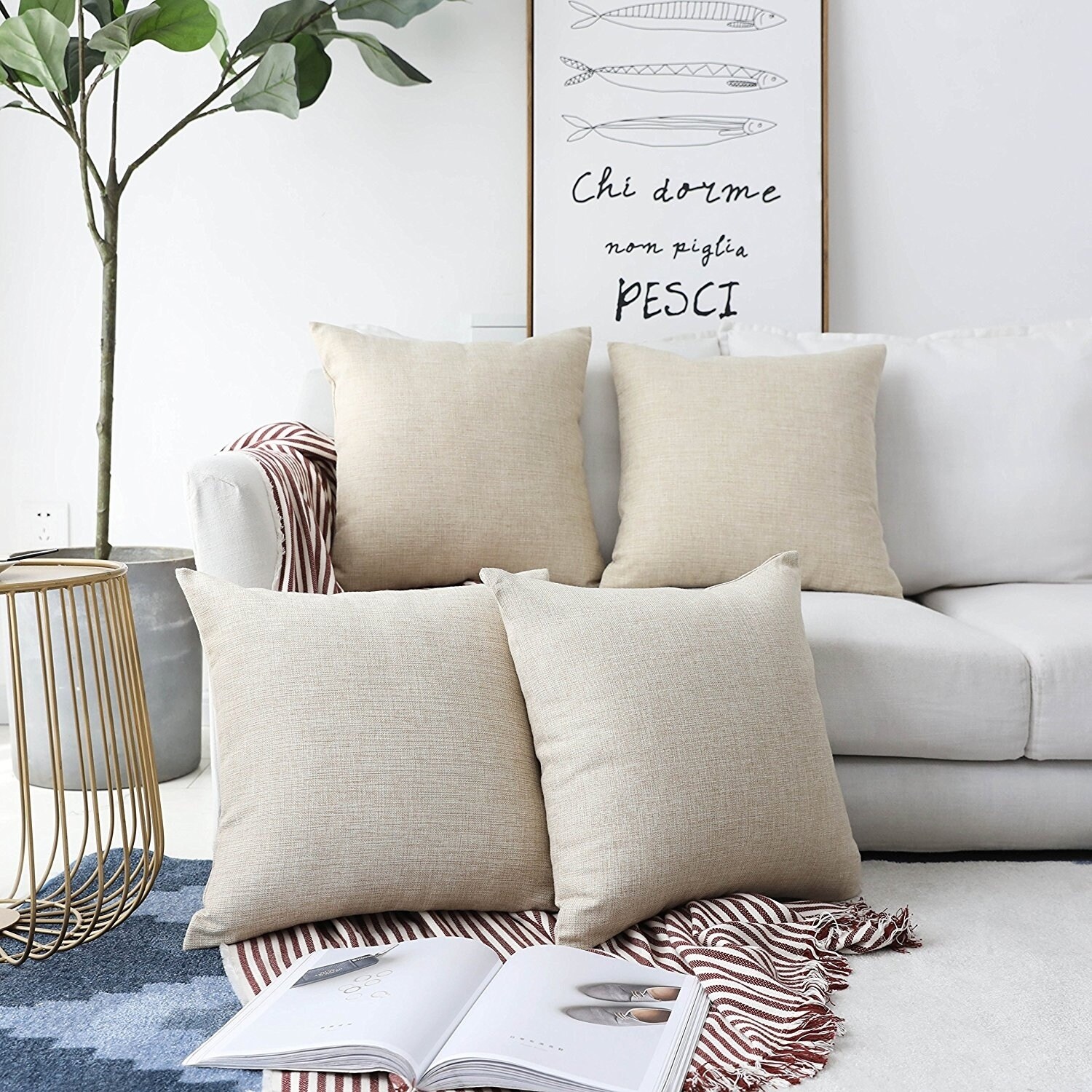 Shop Lined Linen Square Throw Pillow Cases On Sale Free