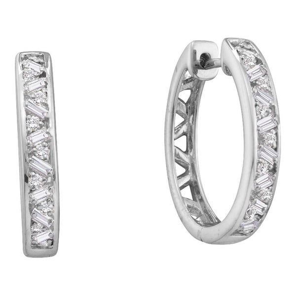 14kt White Gold Womens Round Baguette Diamond Hoop Earrings 1 2 14kt White Gold Womens Round Baguette Diamond Hoop Earrings 1 2 Cttw On Free Shipping Today 22388540