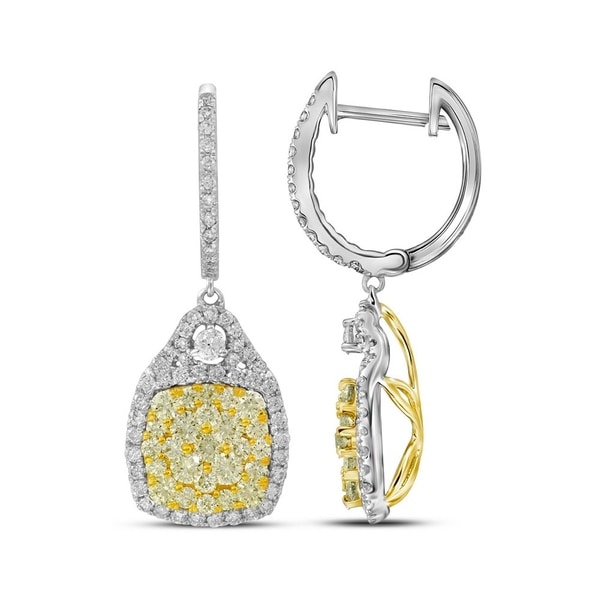 14kt White Gold Womens Round Canary Yellow Diamond Dangle 14kt White Gold Womens Round Canary Yellow Diamond Dangle Earrings 2 1 Cttw