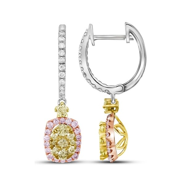 14kt White Gold Womens Round Canary Yellow Pink Diamond Dangle 14kt White Gold Womens Round Canary Yellow Pink Diamond Dangle Earrings 7 8 Cttw