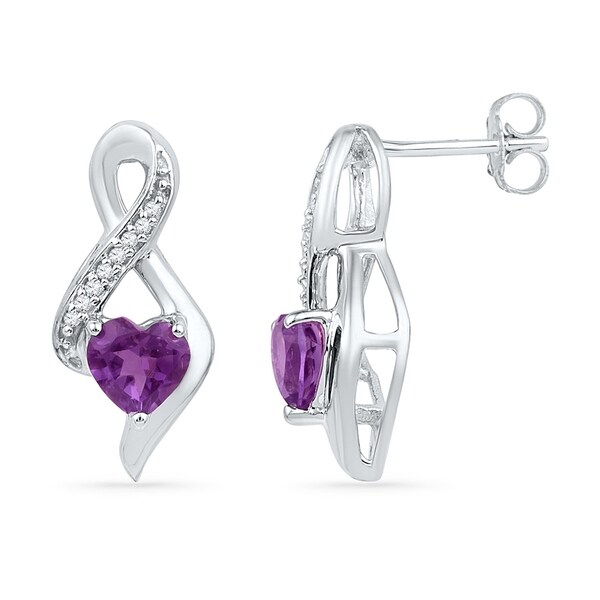 10kt White Gold Womens Heart Lab Created Amethyst Solitaire 10kt White Gold Womens Heart Lab Created Amethyst Solitaire Infinity Stud Earrings 1 20