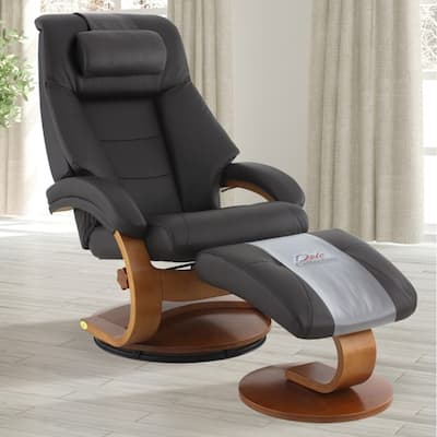 Oslo Collection by Mac Motion Mandal Recliner and Ottoman with Cervical Pillow in Espresso Top Grain Leather