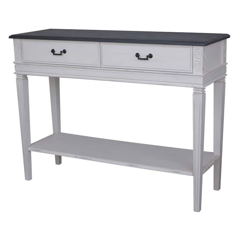 International Caravan Ashbury Distressed Wood 2-drawer Console Table - antique white/black top