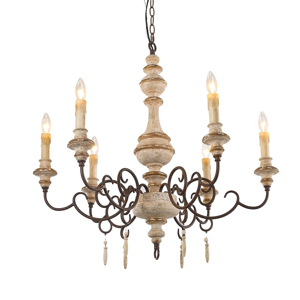 LNC 6-Light Pendant Lighting French Country Chandeliers Wood Chandelier - Chandeliers For Bedrooms by Overstock.com