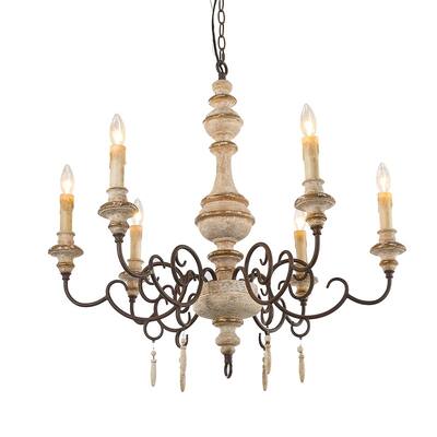 LNC 6-Light Pendant Lighting French Country Chandeliers Wood Chandelier