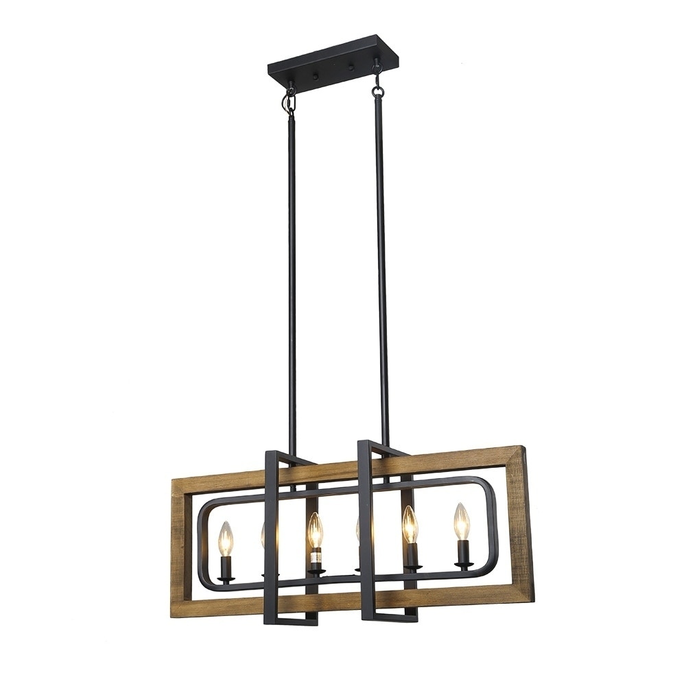 LNC 6-Light Pendant Lighting Candle Chandelier Lighting Wood chandeliers - Chandeliers For Bedrooms by Overstock.com