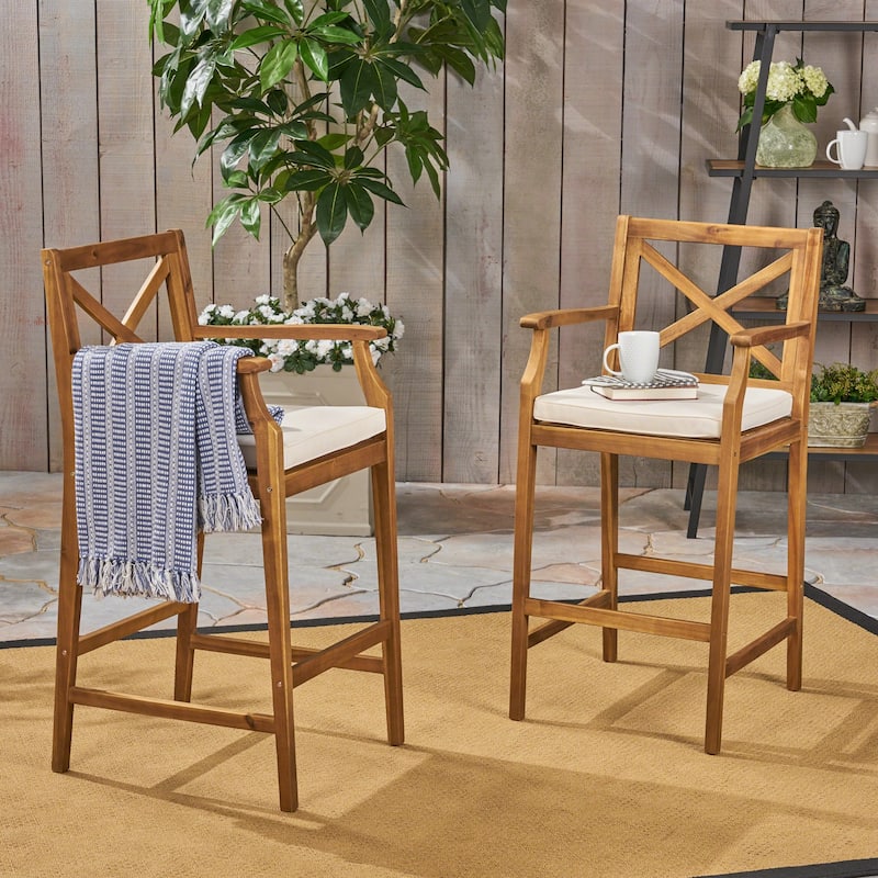 Perla Outdoor Acacia Wood Barstool by Christopher Knight Home (Set of 2)