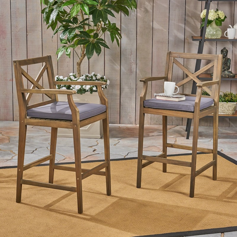 Perla Outdoor Acacia Wood Barstool by Christopher Knight Home (Set of 2)