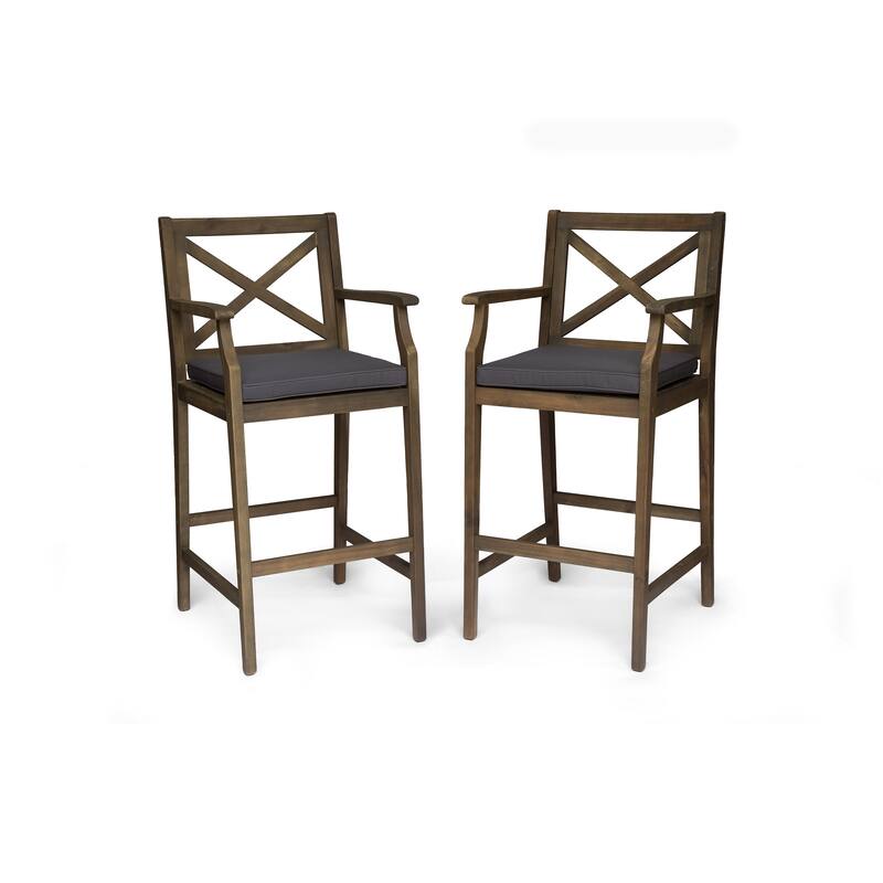 Perla Outdoor Acacia Wood Barstool by Christopher Knight Home (Set of 2) - Grey