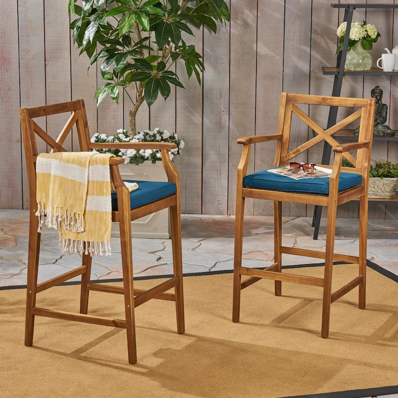 Perla Outdoor Acacia Wood Barstool by Christopher Knight Home (Set of 2)