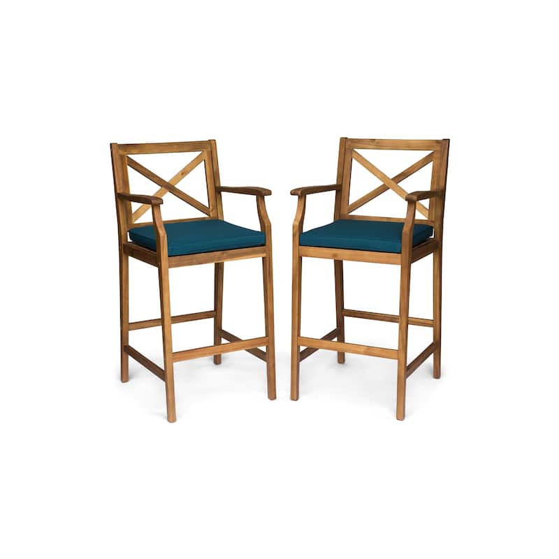 Perla Outdoor Acacia Wood Barstool by Christopher Knight Home (Set of 2) - Blue
