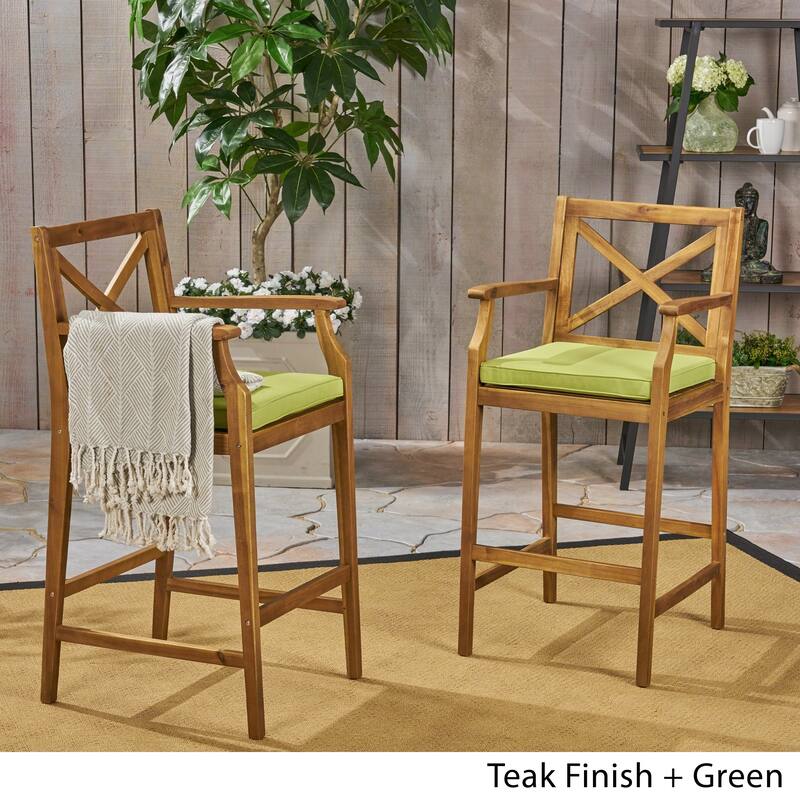 Perla Outdoor Acacia Wood Barstool by Christopher Knight Home (Set of 2)