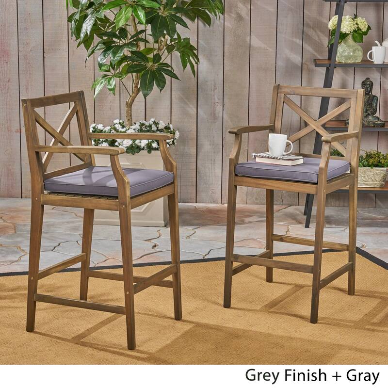 Perla Outdoor Acacia Wood Barstool by Christopher Knight Home (Set of 2)
