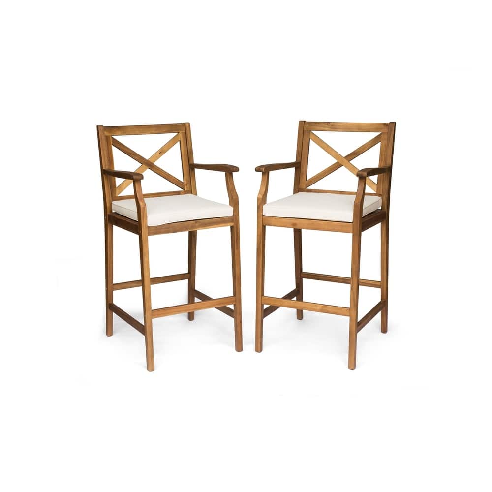 Perla Outdoor Acacia Wood Barstool by Christopher Knight Home (Set of 2)