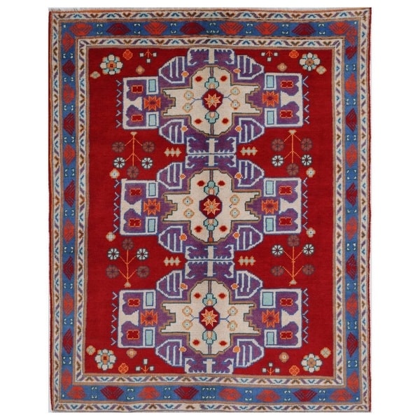 Handmade Kargahi Wool Rug (Afghanistan) - 5' x 6'7