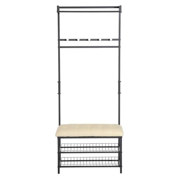 Shop Homcom 81 Tall Adjustable Two Tier Faux Leather Ottoman Bench Shoe Shelf Coat Rack Cream White Overstock 22392479