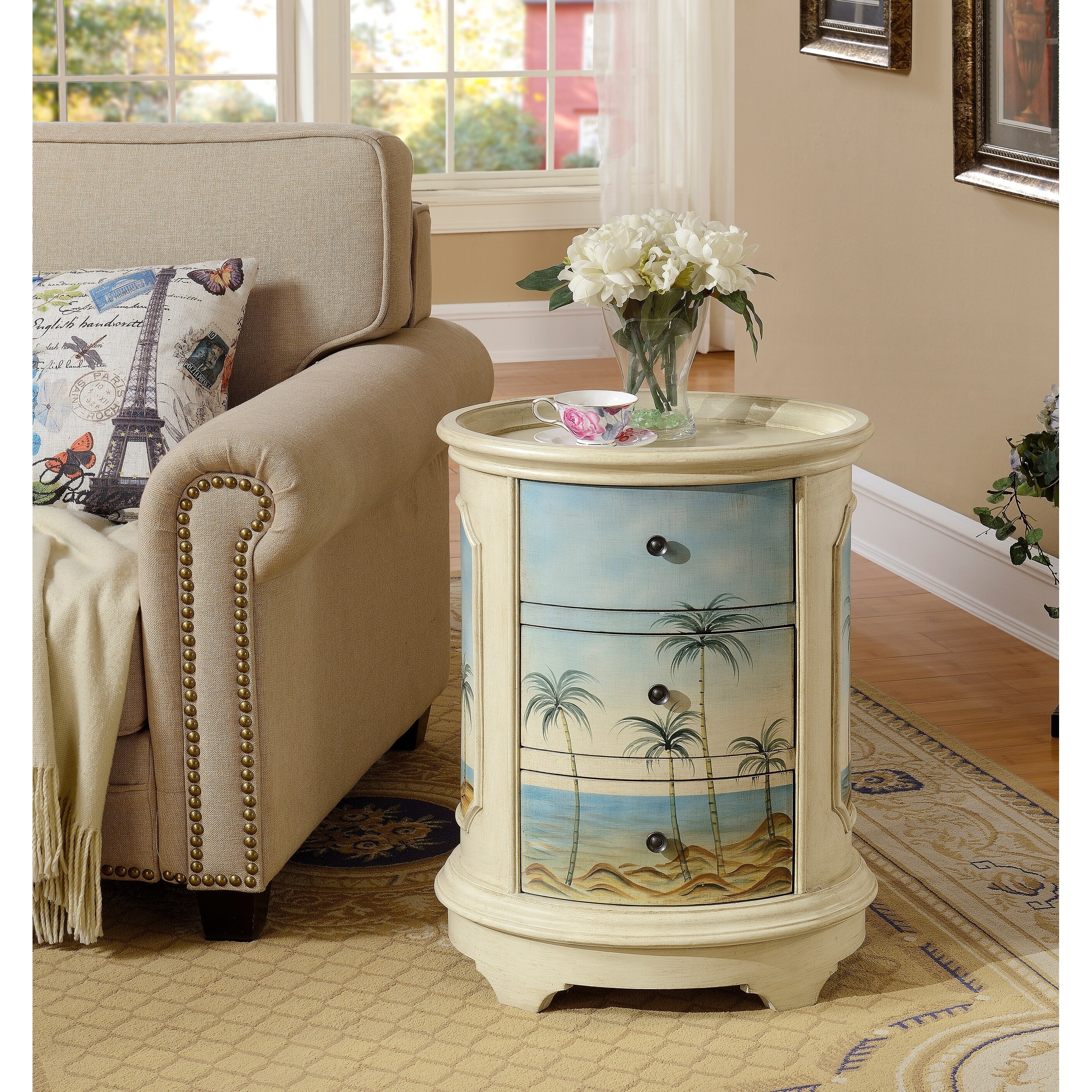 Shop Somette Three Drawer Oval Chest Olosega Ivory Sea View 21