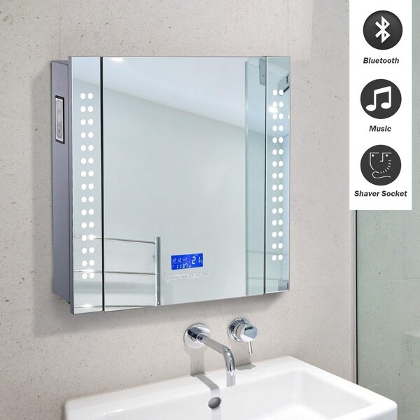 600 X 650 Illuminated Led Bathroom Mirror Cabinet Shaver Socket Bluetooth Speaker Mc130