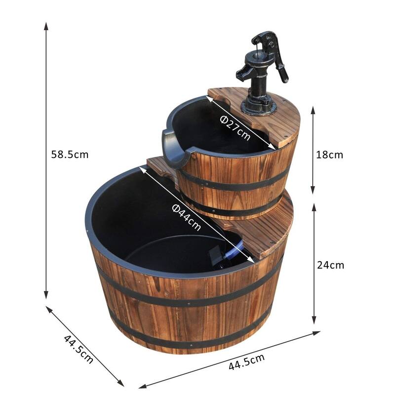 Outsunny Accent Two-Tier Rustic Wooden Barrel Fountain