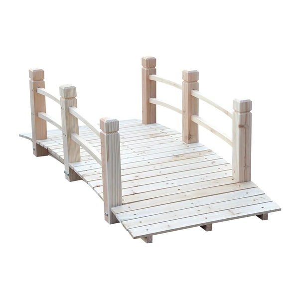 Outsunny 5ft Wooden Garden Bridge Arc Stained Finish Walkway with Safety Railings & Elegant Beauty, Natural Wood. Opens flyout.