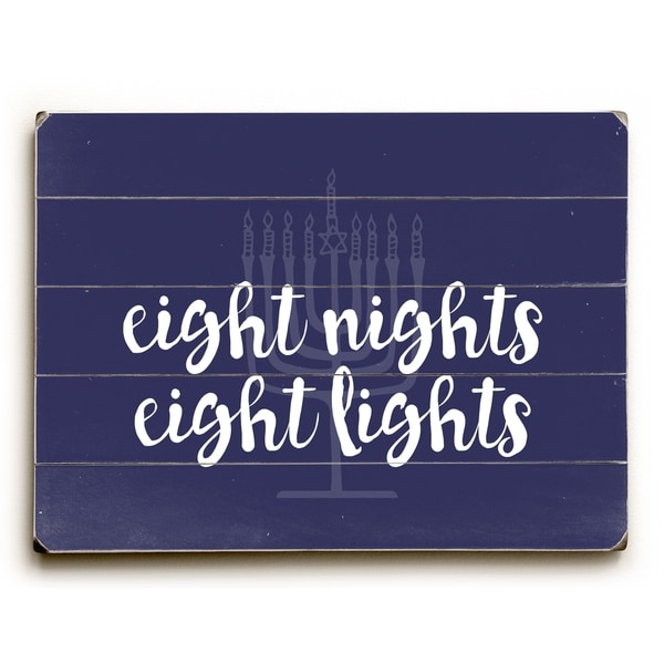 Eight Nights Eight Lights - Navy Planked Wood Wall Decor by OBC