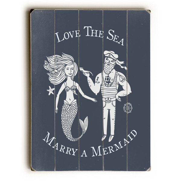 Marry A Mermaid Navy - Navy Planked Wood Wall Decor by OBC