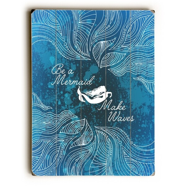 Make Waves Dark Blue - Blue Planked Wood Wall Decor by OBC