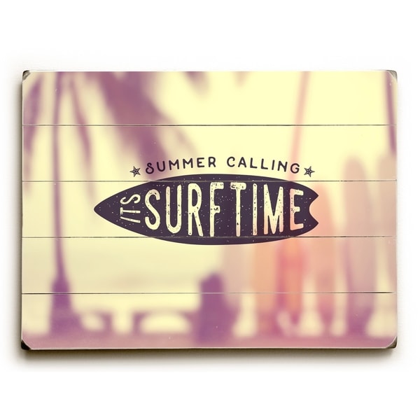 Summer Calling Surftime - Yellow Planked Wood Wall Decor by OBC