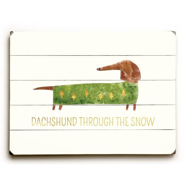 Dachshund Through The Snow - Tan Planked Wood Wall Decor by OBC