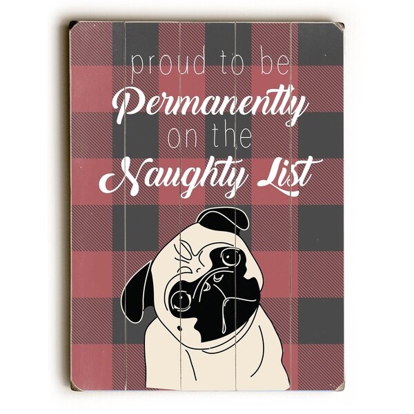 Naughty List Plaid - Red Black Planked Wood Wall Decor by OBC