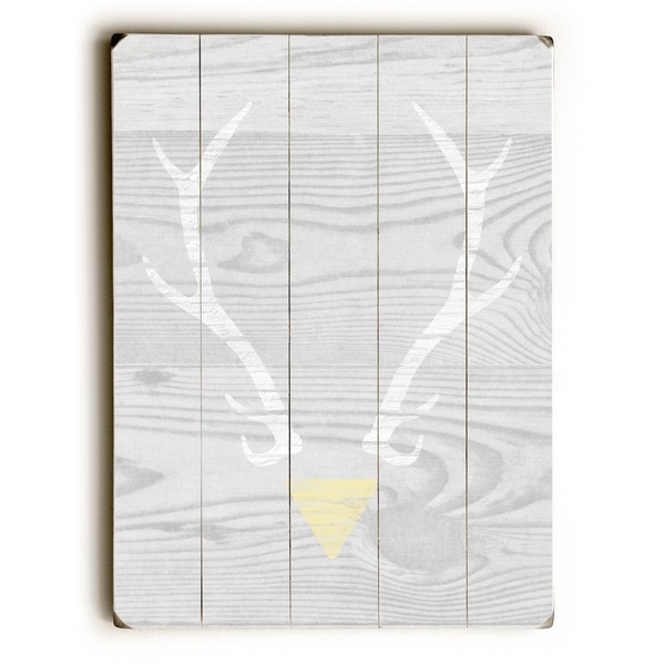 Antler Triangle - Grey Planked Wood Wall Decor by Cheryl Overton