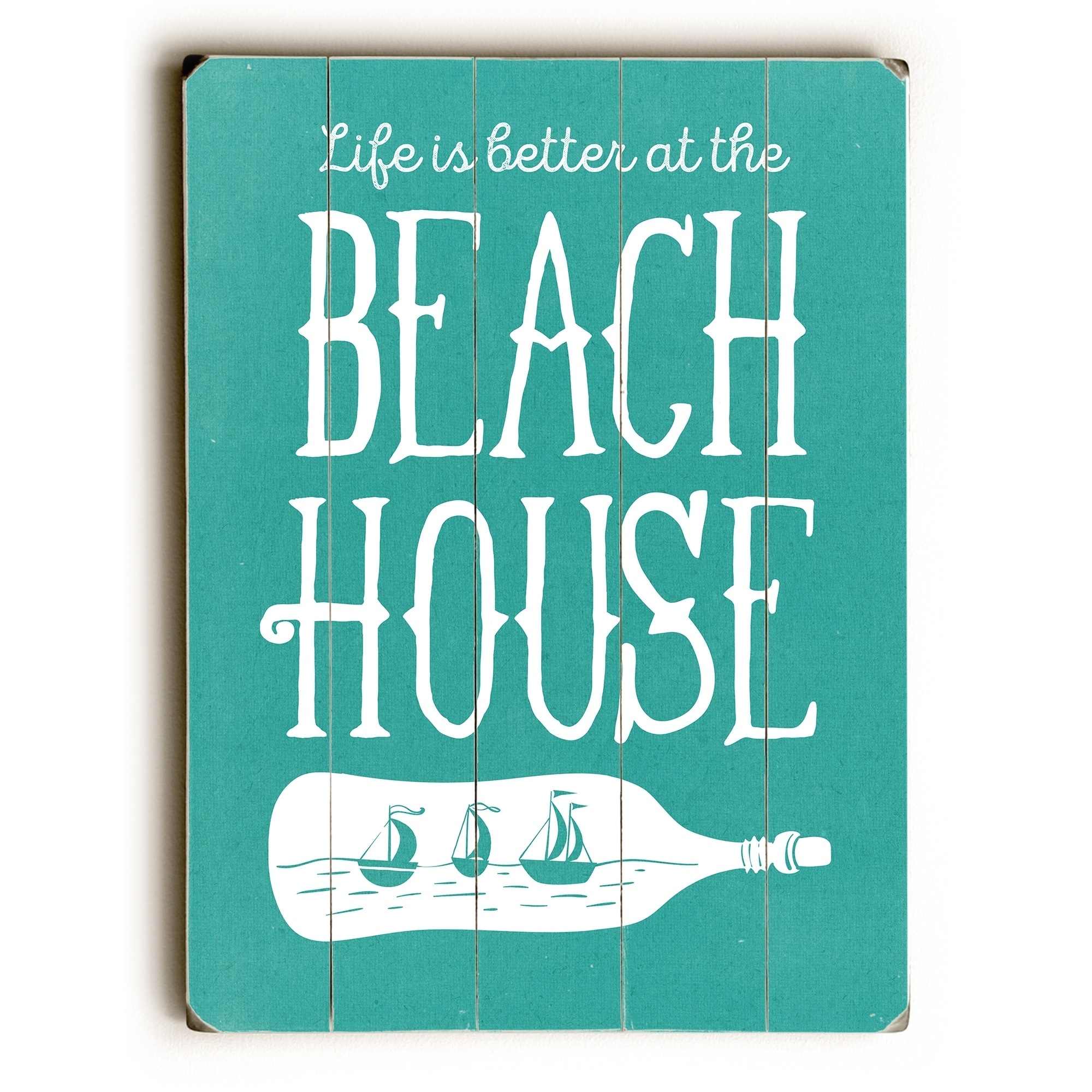 Onwijs Shop Life Is Better At The Beach House - Teal Planked Wood Wall QX-03