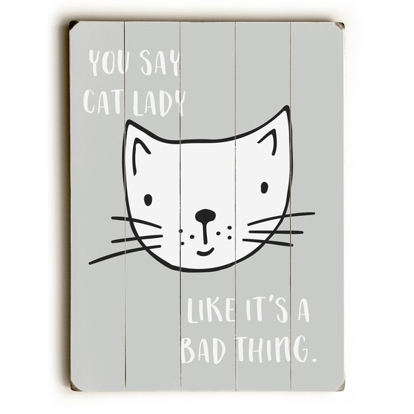 Cat Lady - Gray Planked Wood Wall Decor by Cheryl Overton