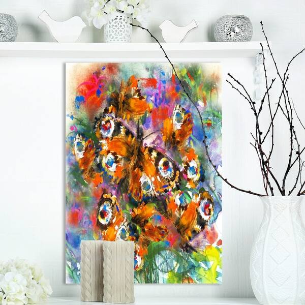 Shop Designart Colorful Butterfly Wings Floral Painting Print On