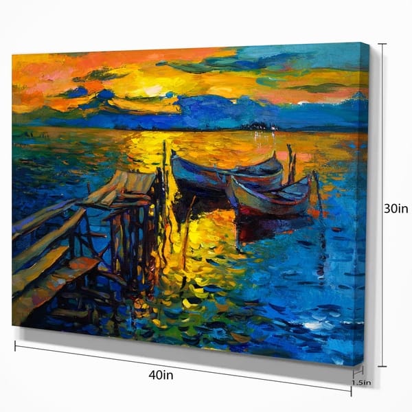 Designart Boats And Pier Nautical Painting Print On Wrapped Canvas Overstock 22397011