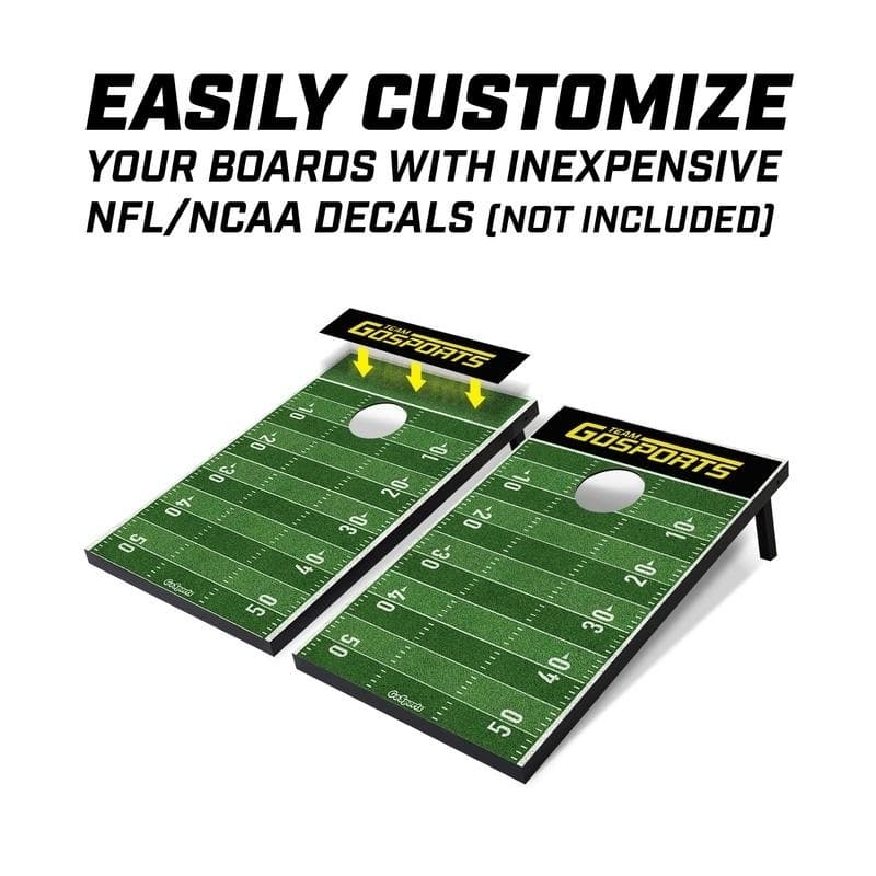 GoSports Football Cornhole Set | Customize with Your Team's Decals | Includes 2 Boards, 8 Bean Bags & Case - Green - 3' x 2'