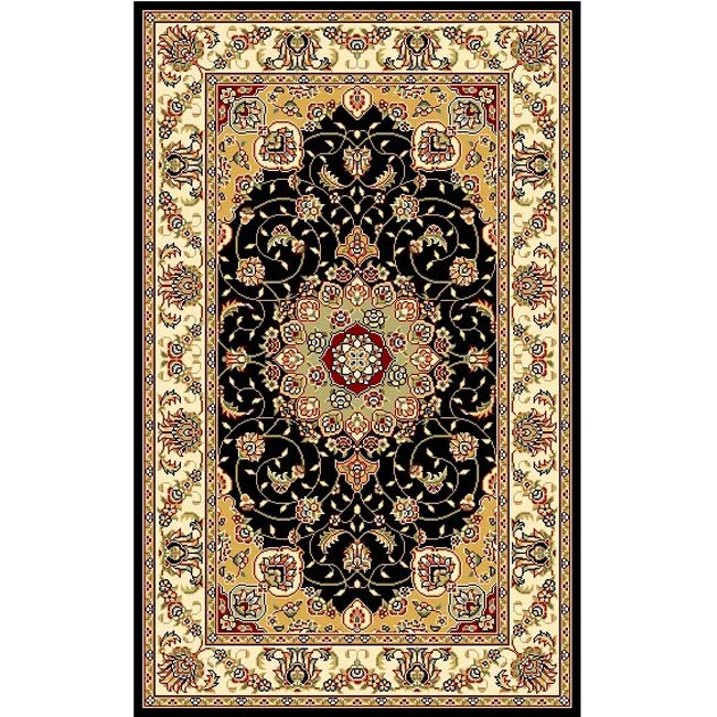 Lyndhurst Collection Traditional Black/ Ivory Rug (33 X 53)