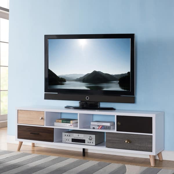 Shop Furniture Of America Tala Mid Century Multi Color 3 Shelf Tv Stand On Sale Overstock 22397981 60 Inch 60 Inch