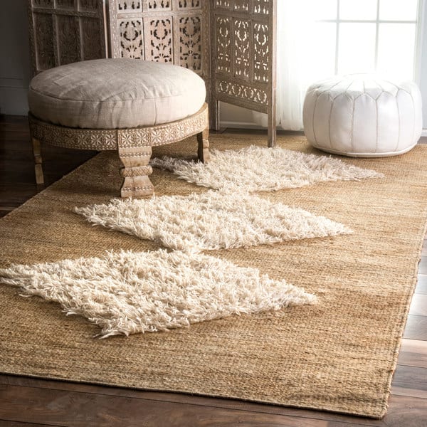 slide 1 of 12, nuLOOM Geometric Handmade Jute/ Wool Diamond Bleached Rug