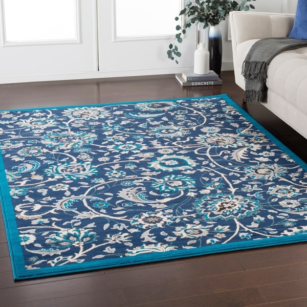Orrell Traditional Floral Navy Area Rug - 7'10" x 10'3"