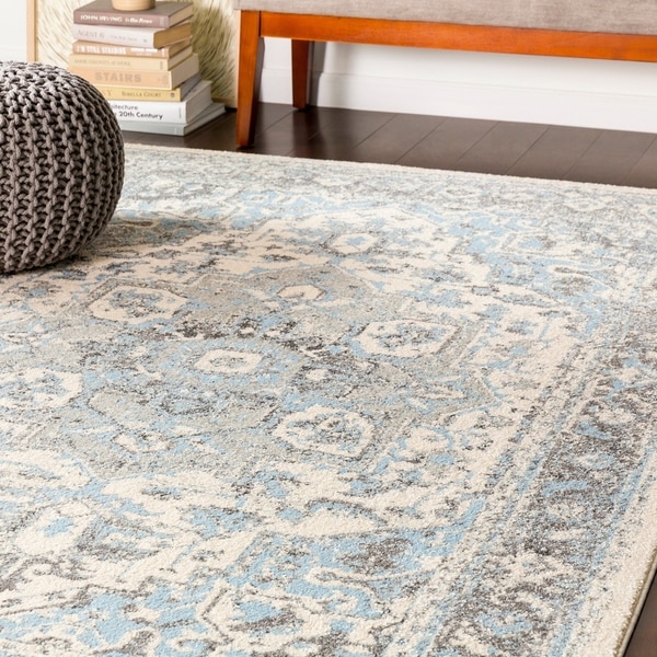 Arienne Traditional Pale Blue Area Rug - 7'10" x 10'3"