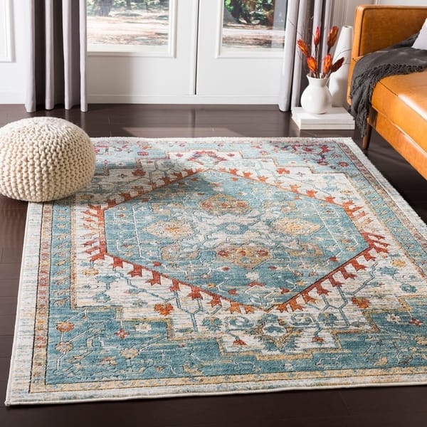 Shop Black Friday Deals On Helai Traditional Aqua Orange Area Rug 7 10 X 10 6 On Sale Overstock 22402148