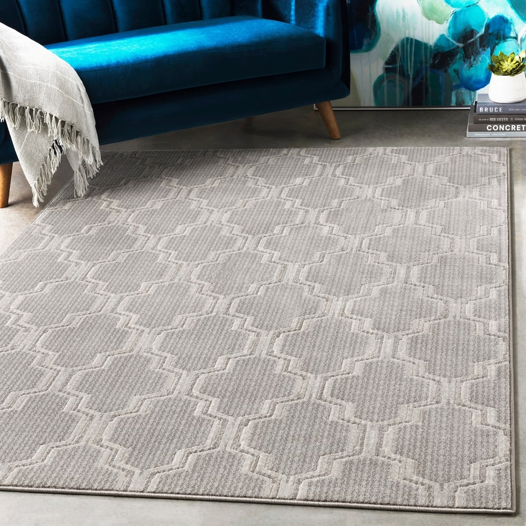 Yvonne Transitional Trellis Charcoal Area Rug - 8'10" x 12'3"