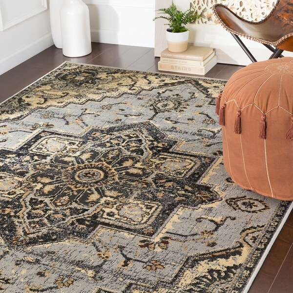 Demetria Traditional Medium Grey Area Rug - 6'7" x 9'6"