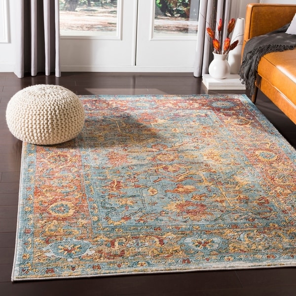 Gabina Orange & Blue Vintage Traditional Area Rug - 3'11" x 5'11"