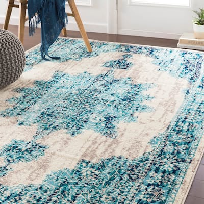 Benigno Traditional Teal Area Rug - 5' 3" x 7' 6"