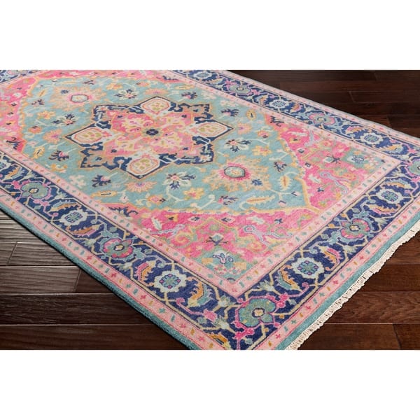 Celandine Hand Knotted Pink Blue Traditional Wool Area Rug 5 6 X 8 6 On Sale Overstock 22402854