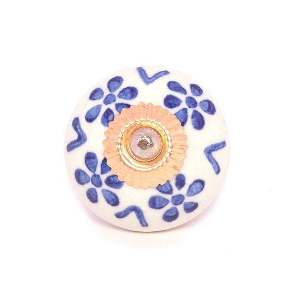 Shop White Blue Floral Ceramic Door Knob Sets Package Cabinet